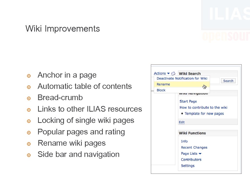 Wiki Improvements ๏ ๏ ๏ ๏ Anchor in a page Automatic table of contents
