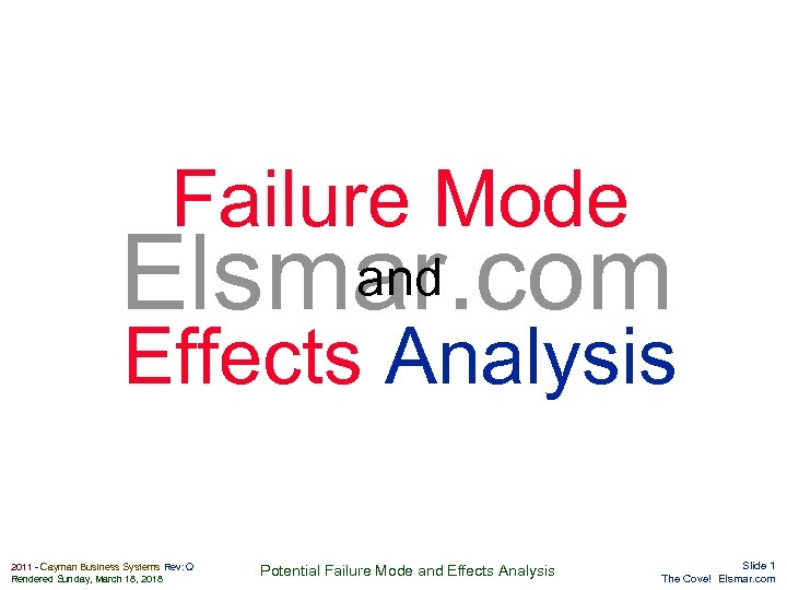 Failure Mode and Elsmar. com Effects Analysis 2011 - Cayman Business Systems Rev: Q