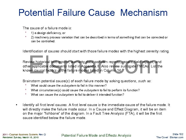 Potential Failure Cause Mechanism The cause of a failure mode is: ° ° 1)