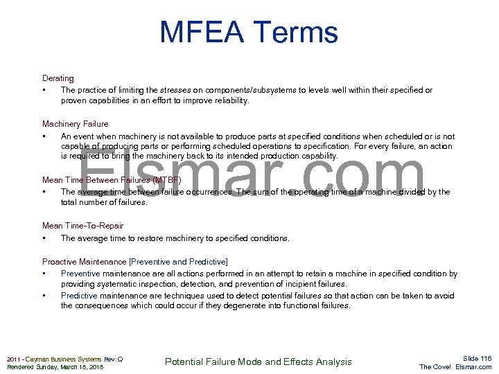 MFEA Terms Derating • The practice of limiting the stresses on components/subsystems to levels