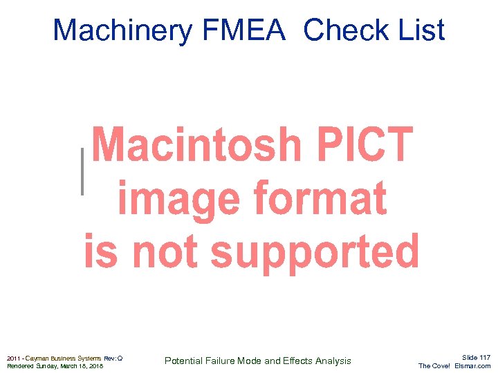 Machinery FMEA Check List Elsmar. com 2011 - Cayman Business Systems Rev: Q Rendered