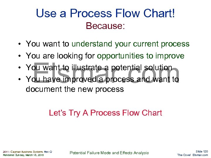 Use a Process Flow Chart! Because: • • You want to understand your current