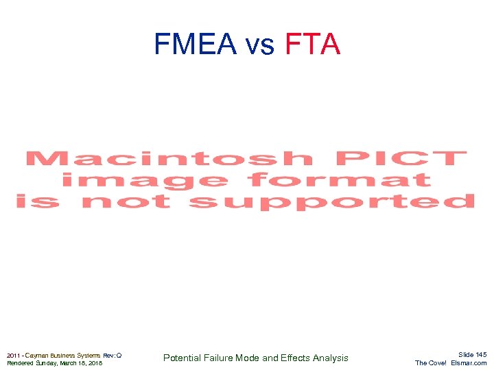 FMEA vs FTA Elsmar. com 2011 - Cayman Business Systems Rev: Q Rendered Sunday,