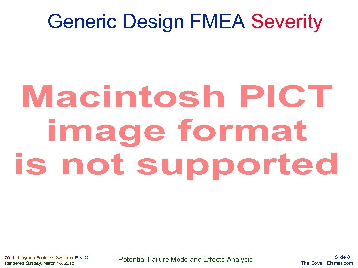 Generic Design FMEA Severity Elsmar. com 2011 - Cayman Business Systems Rev: Q Rendered