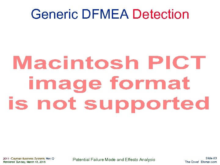Generic DFMEA Detection Elsmar. com 2011 - Cayman Business Systems Rev: Q Rendered Sunday,