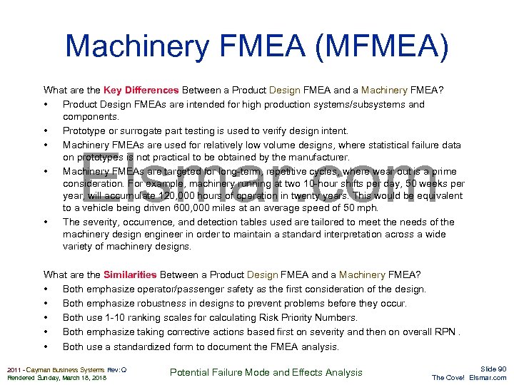 Machinery FMEA (MFMEA) What are the Key Differences Between a Product Design FMEA and