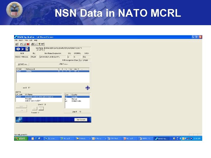 NSN Data in NATO MCRL 