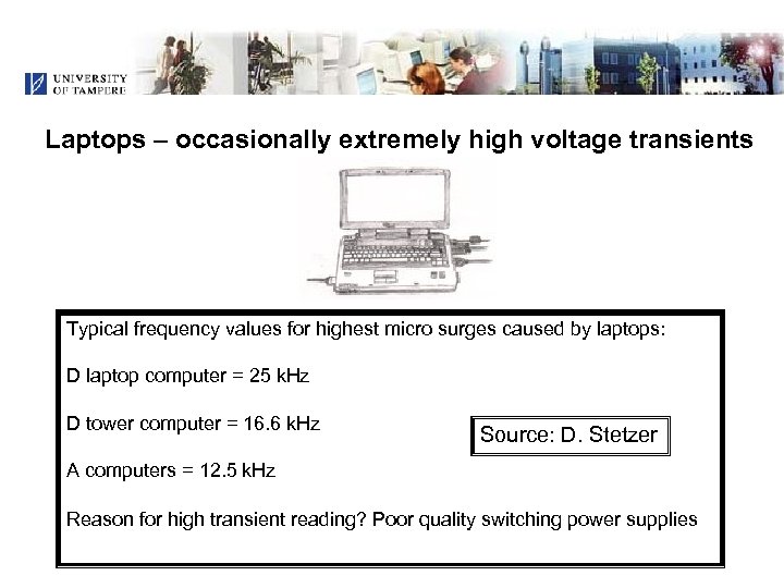 Laptops – occasionally extremely high voltage transients Typical frequency values for highest micro surges