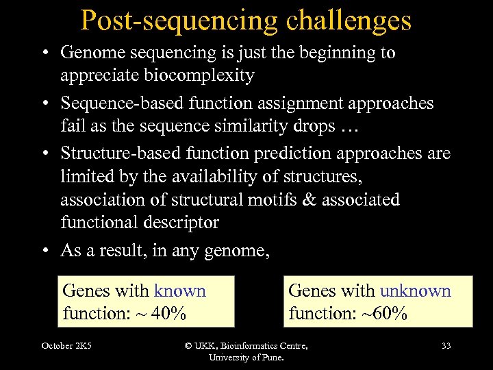 Post-sequencing challenges • Genome sequencing is just the beginning to appreciate biocomplexity • Sequence-based