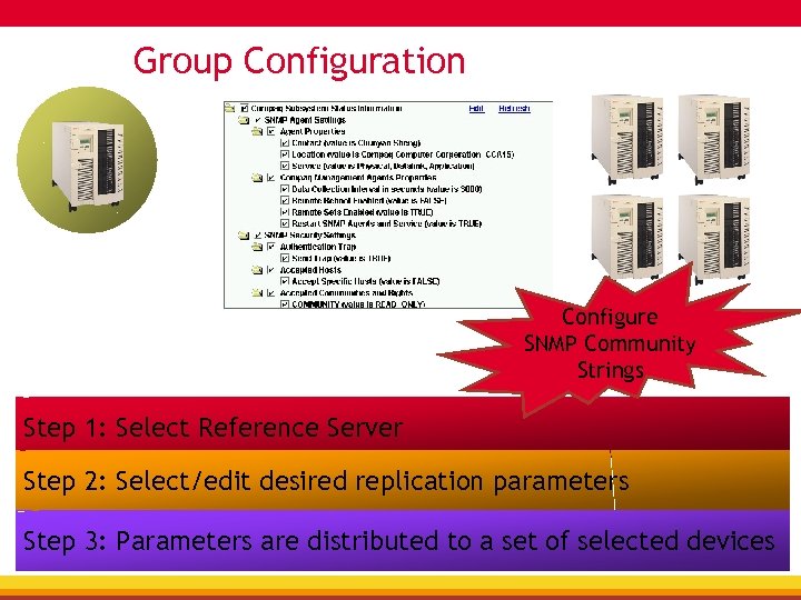 Group Configuration Configure SNMP Community Strings Step 1: Select Reference Server Step 2: Select/edit