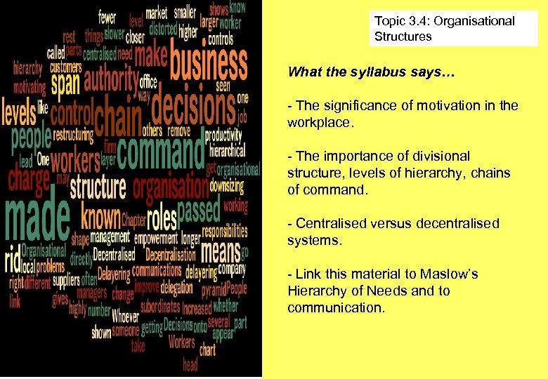 Topic 3. 4: Organisational Structures What the syllabus says… - The significance of motivation