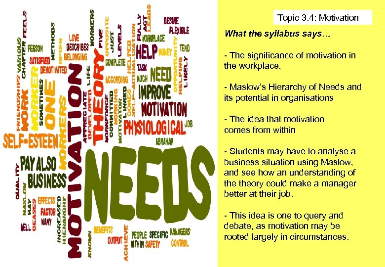 Topic 3. 4: Motivation What the syllabus says… - The significance of motivation in