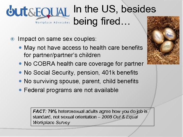 In the US, besides being fired… Impact on same sex couples: May not have