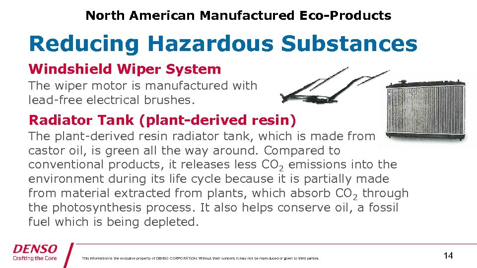 North American Manufactured Eco-Products Reducing Hazardous Substances Windshield Wiper System The wiper motor is