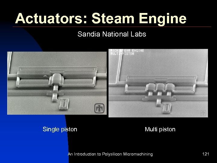 Actuators: Steam Engine Sandia National Labs Single piston Multi piston An Introduction to Polysilicon