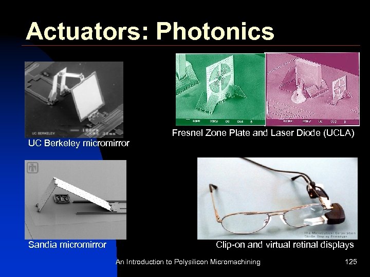 Actuators: Photonics Fresnel Zone Plate and Laser Diode (UCLA) UC Berkeley micromirror Sandia micromirror