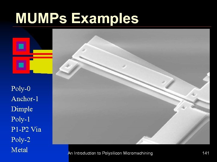MUMPs Examples Sample Design: Thermal Actuator Poly-0 Anchor-1 Dimple Poly-1 P 1 -P 2