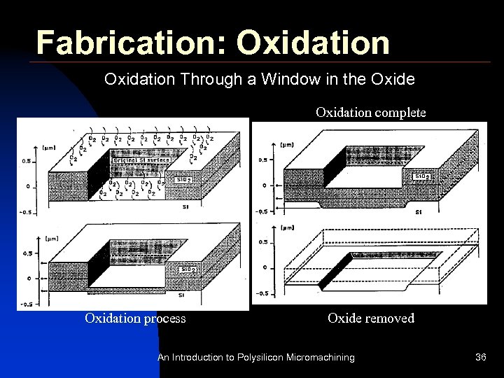 Fabrication: Oxidation Through a Window in the Oxidation complete Oxidation process Oxide removed An