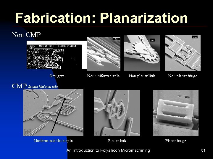 Fabrication: Planarization Non CMP Stringers Non uniform staple Non planar link Non planar hinge