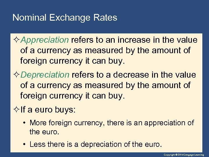 Nominal Exchange Rates ²Appreciation refers to an increase in the value of a currency