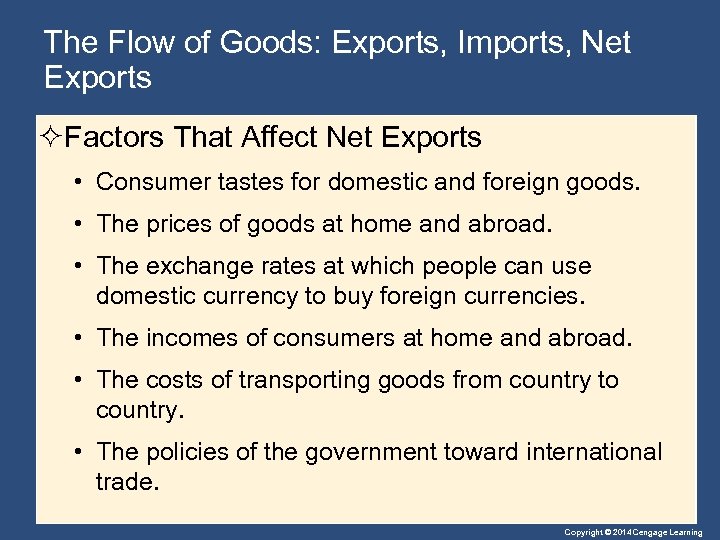 The Flow of Goods: Exports, Imports, Net Exports ²Factors That Affect Net Exports •