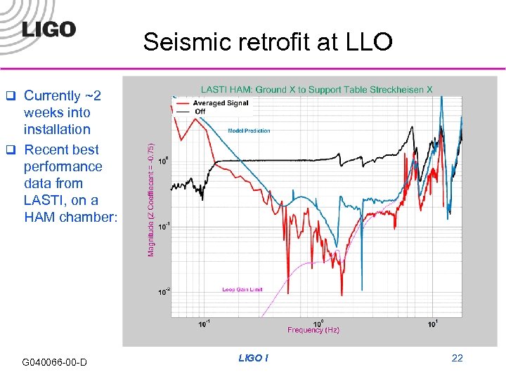 Seismic retrofit at LLO q Currently ~2 weeks into installation q Recent best performance