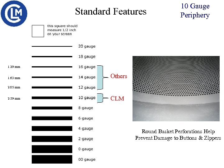 Standard Features 10 Gauge Periphery 1. 29 mm 1. 63 mm Others 2. 05