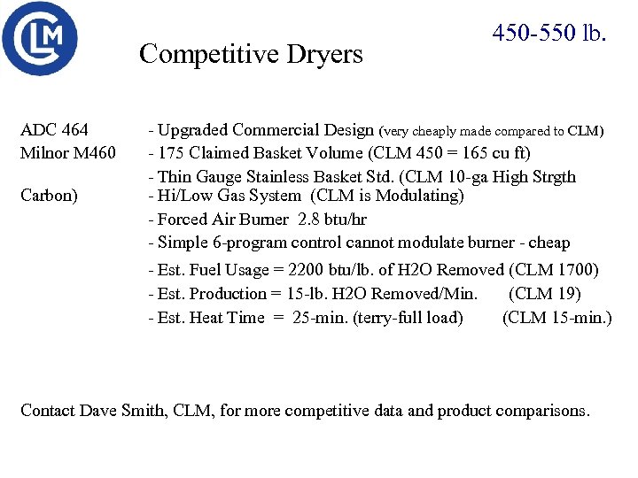 Competitive Dryers ADC 464 Milnor M 460 Carbon) 450 -550 lb. - Upgraded Commercial