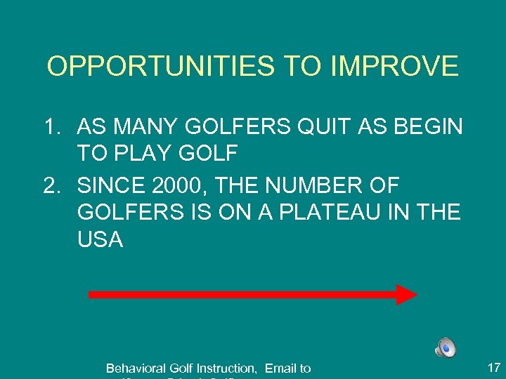 OPPORTUNITIES TO IMPROVE 1. AS MANY GOLFERS QUIT AS BEGIN TO PLAY GOLF 2.