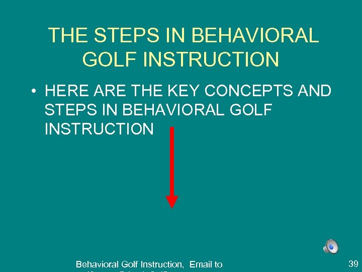 THE STEPS IN BEHAVIORAL GOLF INSTRUCTION • HERE ARE THE KEY CONCEPTS AND STEPS