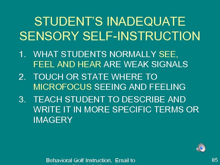 STUDENT’S INADEQUATE SENSORY SELF-INSTRUCTION 1. WHAT STUDENTS NORMALLY SEE, FEEL AND HEAR ARE WEAK