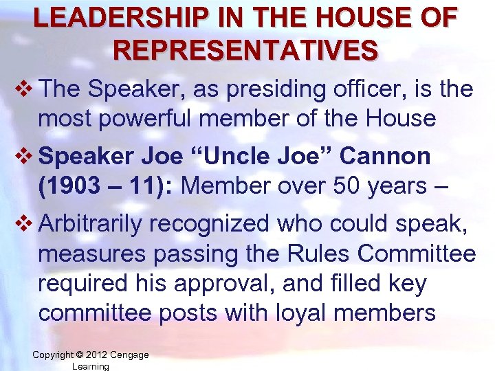 LEADERSHIP IN THE HOUSE OF REPRESENTATIVES v The Speaker, as presiding officer, is the