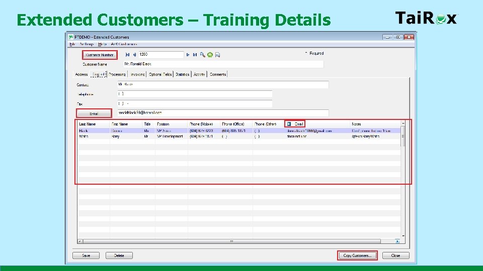 Extended Customers – Training Details 