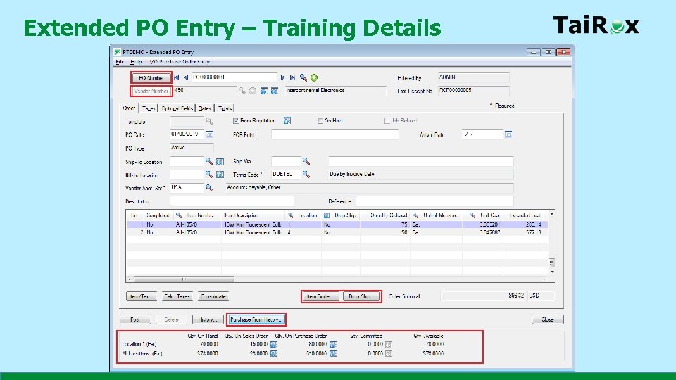 Extended PO Entry – Training Details 
