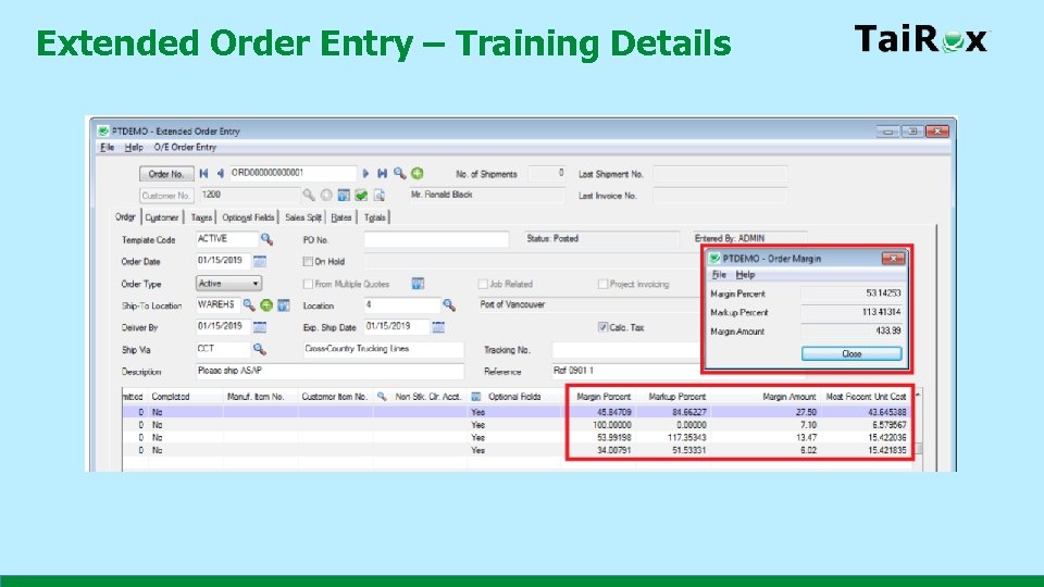Extended Order Entry – Training Details 