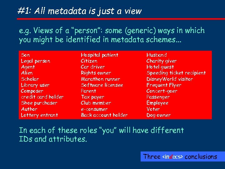 #1: All metadata is just a view e. g. Views of a “person”: some