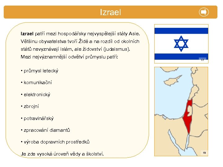 X. Zajímavosti Izrael patří mezi hospodářsky nejvyspělejší státy Asie. Většinu obyvatelstva tvoří Židé a