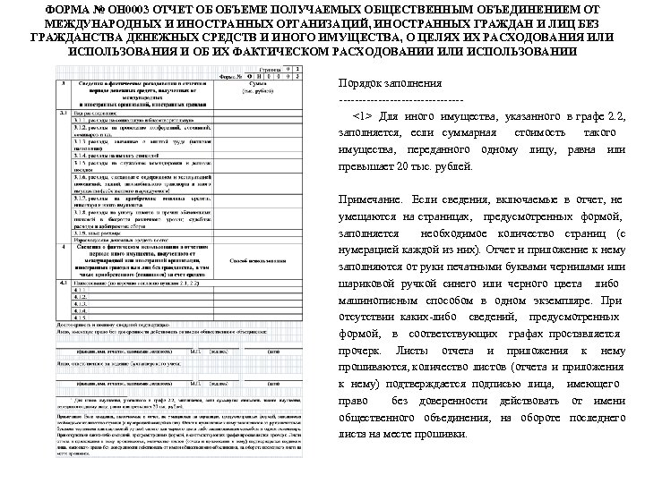 ФОРМА № ОН 0003 ОТЧЕТ ОБ ОБЪЕМЕ ПОЛУЧАЕМЫХ ОБЩЕСТВЕННЫМ ОБЪЕДИНЕНИЕМ ОТ МЕЖДУНАРОДНЫХ И ИНОСТРАННЫХ