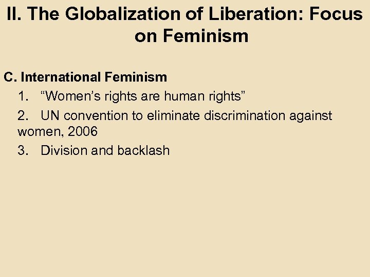 II. The Globalization of Liberation: Focus on Feminism C. International Feminism 1. “Women’s rights