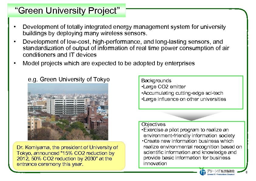  “Green University Project” • • • Development of totally integrated energy management system