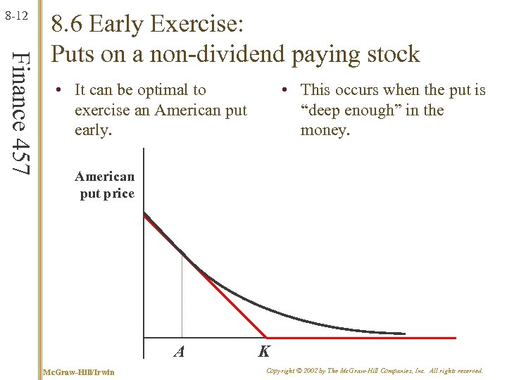 8 -12 Finance 457 8. 6 Early Exercise: Puts on a non-dividend paying stock