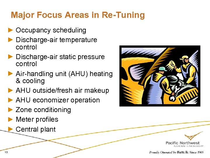 Major Focus Areas in Re-Tuning Occupancy scheduling Discharge-air temperature control Discharge-air static pressure control