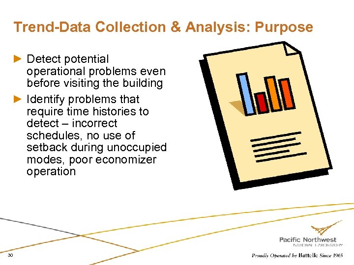 Trend-Data Collection & Analysis: Purpose Detect potential operational problems even before visiting the building