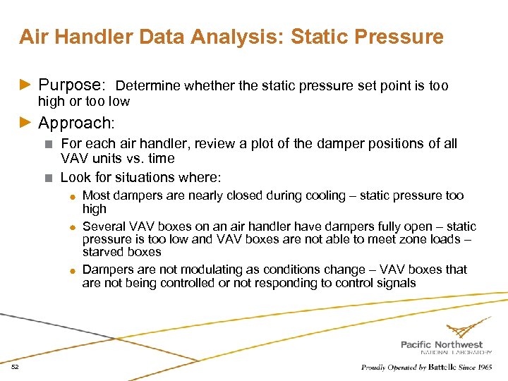 Air Handler Data Analysis: Static Pressure Purpose: Determine whether the static pressure set point