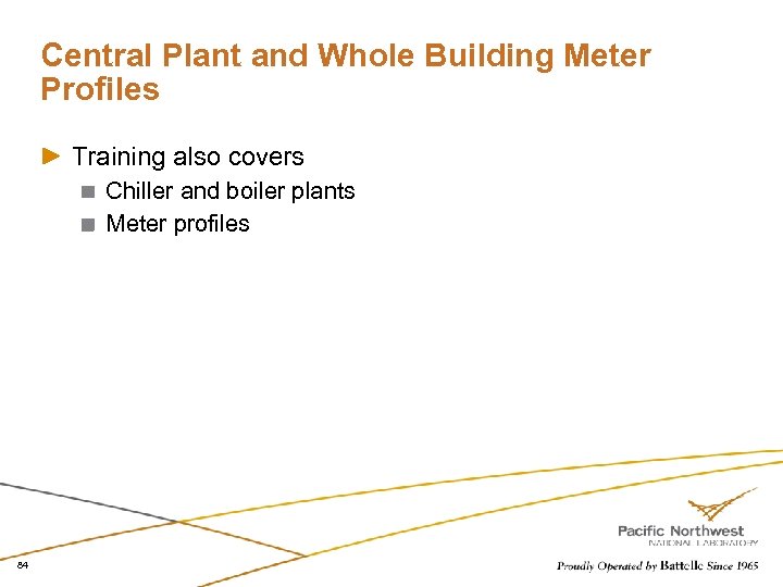 Central Plant and Whole Building Meter Profiles Training also covers Chiller and boiler plants