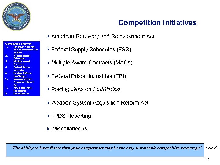 Competition Initiatives 4 American Recovery and Reinvestment Act Competition Initiatives 1. American Recovery and