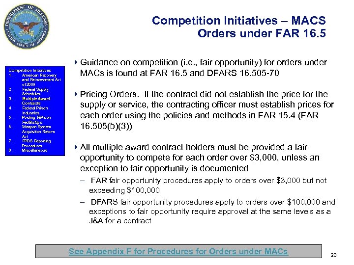 Competition Initiatives – MACS Orders under FAR 16. 5 Competition Initiatives 1. American Recovery