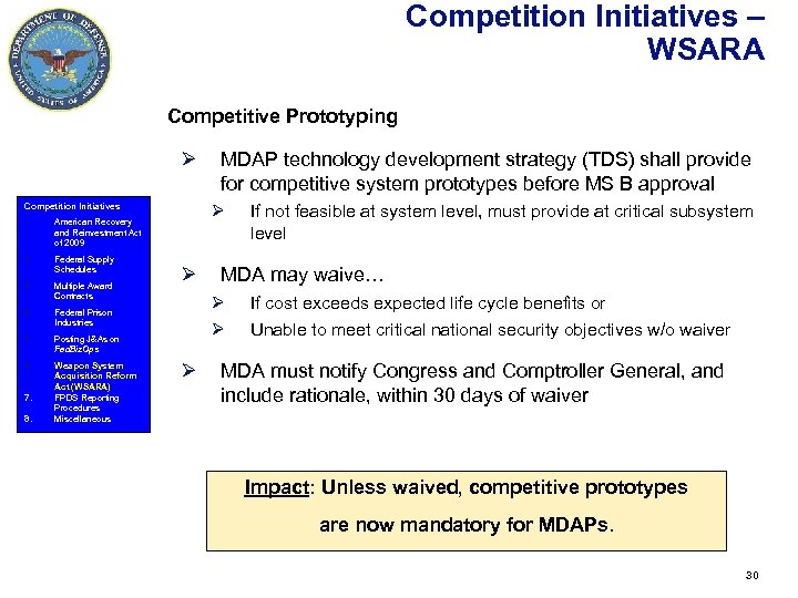 Competition Initiatives – WSARA Competitive Prototyping Ø Ø Competition Initiatives 1. American Recovery and