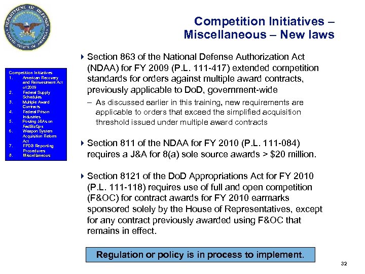 Competition Initiatives – Miscellaneous – New laws Competition Initiatives 1. American Recovery and Reinvestment
