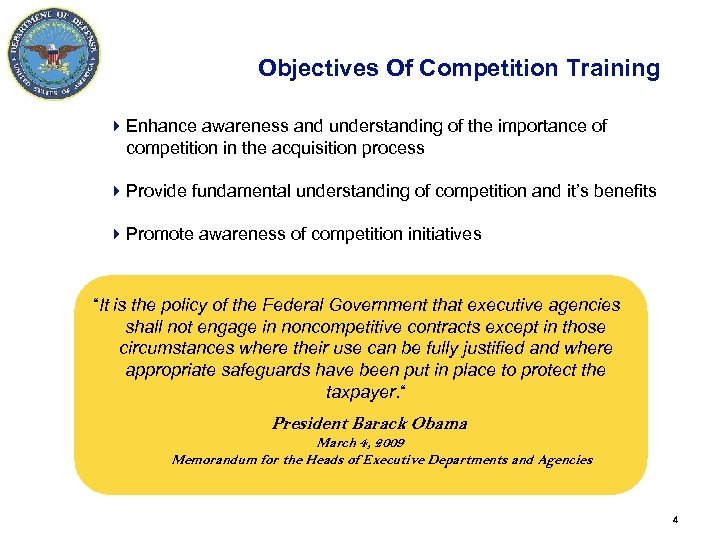 Objectives Of Competition Training 4 Enhance awareness and understanding of the importance of competition